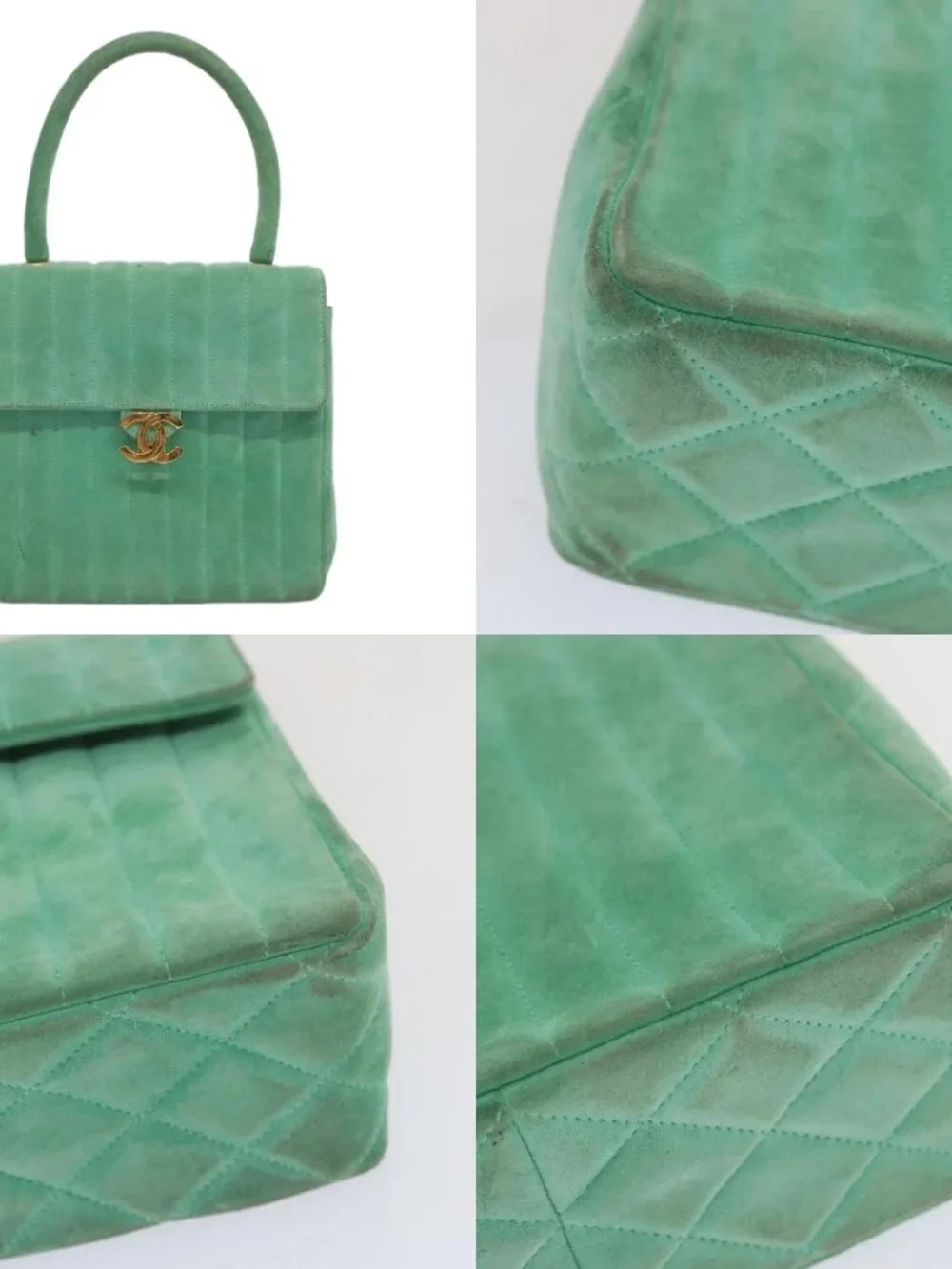 CHANEL Hand Bag Suede Green CC Auth 68731SAV